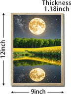 URVIP LED Glowing Photo Frame, 3D Starry-Sky Blue Moon Wall Art, 9x12 Inches Dimmable Light Up Light Painting for Bedroom, Unique Aesthetic Decor, Great Birthday Gift for Women Men