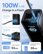 EF ECOFLOW Rapid Power Bank, 25,000mAh, 100W Built-in and Retractable Cables, 170W Portable Charger with Triple 100W USB-C Port, Compatible with iPhone 17/16/15/14, Samsung, Laptop and More, Black