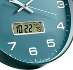 TIMESS Wall Clock, 14" Large Dial Non-Ticking Silent Battery Operated Analog with LCD Display for Perpetual Calendar and F° Temperature, Ideal Modern Home, Bedroom, Kitchen, Office Decor(Green)