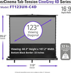 Elite Screens ezCinema Tab-Tension CineGrey 4D, 123-inch 16:9, Manual Floor Pull Up ISF Ceiling Ambient Light Rejecting, Portable Home Office Classroom Projector Screen with Carrying Bag, FT123UH-C4D