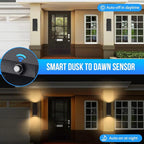 wowlite Outdoor Wall Lights Dusk to Dawn Sensor, 2700K Warm LED Up Down Sconce, IP65 Waterproof 13" Modern Square Matte Black Exterior Light Fixture Wall Mount for Porch Patio Garage, ETL Listed