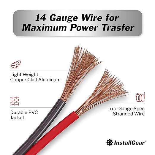 InstallGear 14 Gauge Speaker Wire 500 ft - CCA Cable for Car Audio and Home Theater - Soft Touch PVC Jacket - Easy Polarity ID - Surround Sound and Stereo Use - Black and Red
