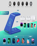 3 in 1 Wireless Charging Station, 2026 Upgraded Fast Desk Charger Station for iPhone 17 16 15 14 13 12 Pro Max Plus, Charger Stand for Apple Watch 10 9 8 7 6 5 4 3 2 SE, Airpods 4 3 2 Pro(Blue)