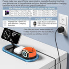 3 in 1 Fast Wireless Charger Stand for iPhone, Foldable Travel Charging Station for Magsafe for iPhone 17/Air/16/15/14/13/12 Series, Apple Watch Series, AirPods pro/2/3/4, 2025 Christ mas Gifts (Blue)
