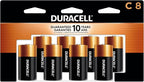 Duracell Coppertop C Batteries, 8 Count Pack, C Battery with Long-lasting Power, All-Purpose Alkaline C Battery for Household and Office Devices