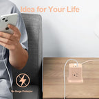 Cube Power Strip, FDTEK 4 Widely Spaced Outlet with 3 USB (1 USB C) Flat Plug Power Strips with Long Extension Cords Space Save Compact Portable for Travel Home Office Cruise (Pink)