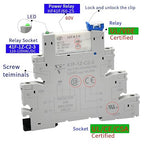 Electromagnetic Relay 60V DC/AC SPDT Converting 110V Through Socket 6A with LED Indicator, Socket Base, DIN Rail, Ultra Thin 6.2mm, UL/CE/VDE Certification