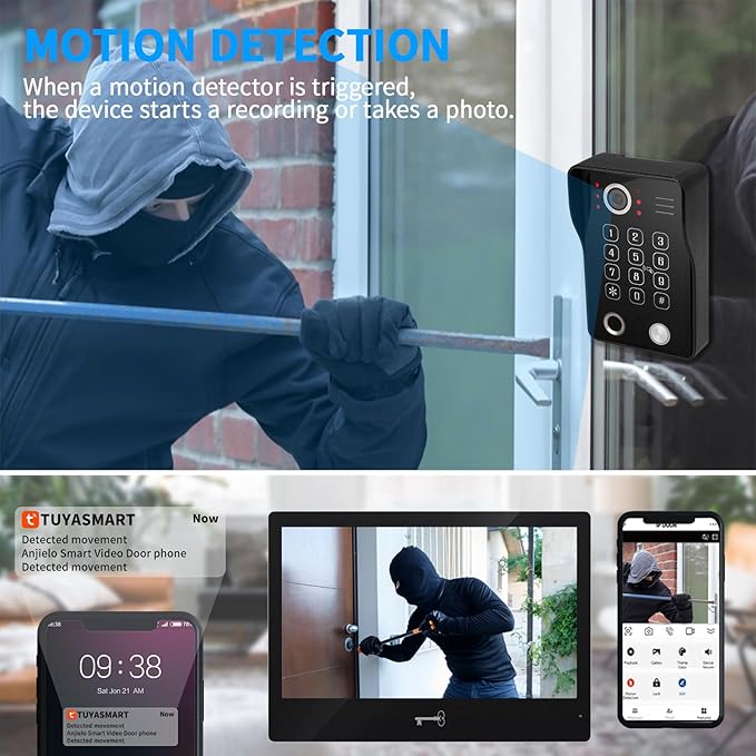 Wired Video Apartment Intercom System,Door Phone Kit,10 Inch Touch Monitor with 1080P HD Doorbell Camera,Supporting Motion Detecting 5 in 1 RFID Card Unlcking for Home Villa (2 Doorbell + 1 Monitor)