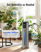 Lacidoll 8L Humidifiers for bedroom, Humidifiers large room up to 500 sq ft, Easy to Clean Humidifier with Washable Parts, Ultrasonic Cool Mist Humidifier for Home Plants Baby Nursery Office, Grey