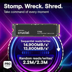 Crucial T710 PCIe Gen5 NVMe 1TB SSD, Up to 14,900 MB/s, Laptop & Desktop Compatible (PC), for Creatives and Hardcore Gamers, Solid State Drive, Includes 1Mo Adobe CC – CT1000T710SSD8-01