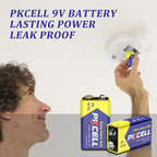 PKCELL 9V Batteries, 4 Pack 9 Volt Batteries Carbon Zinc, 9V Battery for Smoke Detector, Alarms, 6F22 Square Battery