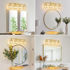 FDPBY Modern 4 Light Crystal Vanity Light, Gold Vertical Bathroom Light Fixture Over Mirror for Dressing Table Sink, Compatible with Dimmable Bulbs (Bulbs Not Included)
