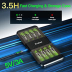 Kratax 3700mWh AA Rechargeable Lithium Batteries with Charger, 12pack high Capacity Double A li-ion Batteries 1.5v, Long Lasting, Ultra-Thin Battery Charger with AA Lithium Battery Rechargeable