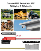 18V to 12V Step Down Converter Aadpter Compatible with Milwaukee M18 Batteries, DC 12 Voltage Battery Power Adapter, Automatic Buck Converter Regulator with Fuse for Golf Cart