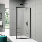 Shower Framed Glass Panel, 34" W x 74" H Shower Screen, 5/16" (8mm) Tempered Glass Shower Door, Fit for Walk-in Bathroom, Matte Black Fixed Shower Door
