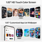 Smart Watches for Women Men with Bluetooth Call & AI Voice, 1.85" HD Fitness Tracker with Heart Rate SpO2 Sleep Monitor, 100+ Sports Modes,Mini Games, IP68 Waterproof Smartwatch for Android iOS Phones