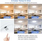 hunhun 16 Inch Dimmable LED Flush Mount Ceiling Light 4800LM Round Light Fixture 5 Color Temperature Selectable Super Slim Large Flat Ceiling Lamp for Living Dining Room White