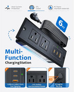 Recessed Power Strip with 20W USB C Port, Fast Charging USB A Port Conference Recessed Outlet, Space-Saver for Furniture Side Table, End Table, Desk Outlet with 6ft Cord, 45° Thin Flat Plug, Black