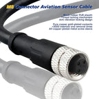 Lonlonty M8 Cable 3 Pin 6.5Ft/2M Female A Coding Circular Connector Cable Shielded IP67 Waterproof Single End Cable A Code