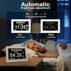 8‘’ Digital Calendar Day Clock, Gifts for People with Dementia Alzheimers, Large Display Alarms Clock for Seniors Electric Clocks with Date Day of Week 12 Alarms 4 Colors Auto DST/Dimmer
