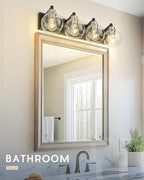 METWET Bathroom Light Fixtures, 4-Light Black and Brushed Nickel Bathroom Vanity Light, 26 Inch Modern Wall Sconces with Globe Clear Glass Shade, Vanity Lighting Fixtures Over Mirror, VL195-KN-4