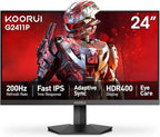 KOORUI 24" Gaming Monitor, 200Hz 1ms Fast IPS, FHD HDR400 Display, 90% DCI-P3 Color Gamut, Adaptive Sync, Ultra Slim Frame, VESA Mountable, HDMI 2.0, DP 1.4, G2411P