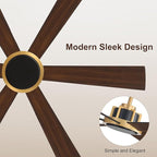 WINGBO 60 Inch Ceiling Fan without Light - 6 Plywood Blades, 6-Speed Reversible DC Motor, Noiseless Remote Control Ceiling Fan No Light for Bedroom Living Room Kitchen, Gold and Walnut/Black