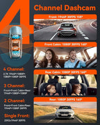 Vantrue N5 4 Channel WiFi 360° All Sides Dash Cam, STARVIS 2, IR Night Vision, 2.7K+1080P*3 Front Rear Inside Dashcam, Voice Control, GPS, 24 Hours Buffered Parking Mode Dash Camera, 512GB Max (N5)