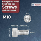 Kozelo 15pcs Socket Head Cap Screws - [M10-1.5 x 20mm] 304 Stainless Steel Allen Socket Drive for Electrical Motor 3D Printing Fan Engine Replacement Use, Silver
