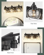 METWET Bathroom Light Fixtures, 3-Light Matte Black Vanity Light, Modern Wall Sconces with Clear Glass Globe Shade, Bathroom Wall Lights for Mirror Kitchen Bedroom Hallway, VL195-MB-3