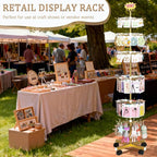 Exttlliy Retail Display Stand Store Display Rack 6 Tier Metal Spinning Display Stand Rack with Wheels Keychain Jewelry Stocking Hat Stand with Hooks for Malls, Showroom, Retail Store (6 Tier Gold)