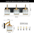 BBLLWJ Modern Bathroom Vanity Light 3-Light Black and Gold Crystal Light Fixtures Over Mirror for Bathroom Wall Sconce