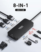USB C Docking Station Dual HDMI Monitor Adapter, Selore USB C Hub 3 Monitors with Dual HDMI, Displayport, VGA, 100W PD Charging, 3USB 2.0 Ports Adapter for Dell XPS,HP, Lenovo,etc(Black)