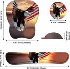 Ergonomic Mouse Pad Wrist Support and Keyboard Wrist Rest Set with Coasters, Non-Slip PU Base, Easy Typing & Pain Relief, Perfect for Home Office Working Studying, Patriotic American Flag Bald Eagle