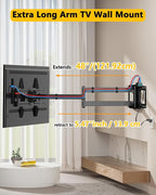 48'' Extension Extra Long Arm TV Wall Mount with Power Strip, Heavy Duty Full Motion TV Wall Mount for 37 to70,75,77,80,85'' Screens, Max VESA 600x400mm, Hold 110 lbs, 16''-24'' Wood Studs