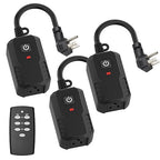 BN-LINK Outdoor Remote Control Outlet Plug Black,Indoor Wireless Outlet Switch Weatherproof Heavy Duty 15A 3-Prong 6-inch Cord 100Ft Range,3Pack(Battery Included)