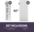 White Acrylic Shower Wall Surround 36"x 60"x 80" - Waterproof Easy-to-Install Two Shelf Units Kit Included - Shower Wall Surround Panels - Chevron Tiles Pattern, Classic Shelves