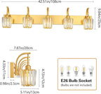 FDPBY Modern Bathroom Vanity Light, 5-Light Gold Wall Sconce with Crystal Accents, Over Mirror Bathroom Lighting Fixture, 42.52" Long Dimmable Vanity Lamp for Makeup, Easy Installation