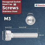 Kozelo 100pcs Socket Head Cap Screws - [M3-0.35 x 14mm] 304 Stainless Steel Allen Socket Drive for Electrical Motor 3D Printing Fan Engine Replacement Use, Silver