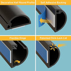 D-Line 31.4in TV Cord Hider, Patented Half Round Cable Cover, Hide Wall Mount TV Wires, Hinged One-Piece Cable Concealer, Adhesive, Decorative Raceway - 2X 0.78in W x 0.39in H x 15.7in L - Black