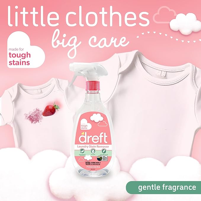 Dreft Stain Remover for Baby Clothes and Hypoallergenic Baby Stain Remover Spray Plus Travel Size Stain Treater Pen, 24 Fl Oz ( Pack of 2 + Stain Pen)