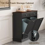 Tilt Out Trash Can Cabinet Dog Proof with Double Wood Hidden Trash Can Holder, Kitchen Free Standing Recycling Cabinet（Black）