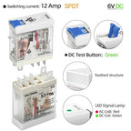 6V DC Electromagnetic Power Relay Miniature Coil 8A 8 Pins 2PDT 2NO 2NC with Indicator Light and Socket Base (5 Pin- 12A, DC 6V)