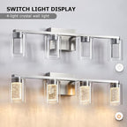SADENICEL 4-Light Bathroom Light Fixtures, Brushed Nickel, Dimmable LED White/Neutral/Warm Crystal Bathroom Vanity Lights Over Mirror, for Bedroom,Living Room