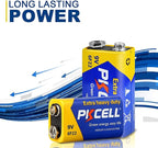 PKCELL 9V Batteries, 4 Pack 9 Volt Batteries Carbon Zinc, 9V Battery for Smoke Detector, Alarms, 6F22 Square Battery