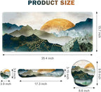 Gaming Mouse Pad, Large Desk Mat, Cute Desk Pad Protector, 4in1 XXL Mousepad +Keyboard Wrist Rest+Mouse Wrist Rest+Coaster Set with Ergonomic Desk Pad for Home Office Table Computer Green Mountain