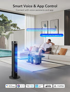 GoveeLife 42'' Tower Fan for Bedroom, Smart Floor Fans with 150° Adjustable Oscillating, APP & Voice Control, 5 Modes 12 Speeds up to 26ft/s, 24H Timer, 27dB Quiet Fan for Cooling Home Office Black