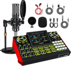 Podcast Microphone Bundle with Live Sound Card Audio Mixer, Podcast Equipment Bundle Sound Board with 3.5mm Condenser Microphone(P15) for Pc/Phone Live Streaming Singing Gaming,Voice Changer, Denoise