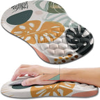 Hokafenle Ergonomic Mouse Pad Wrist Support, Wrist Rest Mousepad for Carpal Tunnel Pain Relief with Integrated Memory Foam Slope Massage Bulge (11.8x7.9 inch,Abstract Leaves