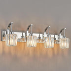 FDPBY Modern Bathroom Vanity Light, 4-Light Chrome Wall Sconce with Crystal Accents, Over Mirror Bathroom Lighting Fixture, 32.67" Long Dimmable Vanity Lamp for Makeup, Easy Installation